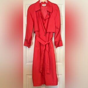 John Weitz Belted Long Trench Coat-Coral 16 VINTAGE Timeless Classic Spring
